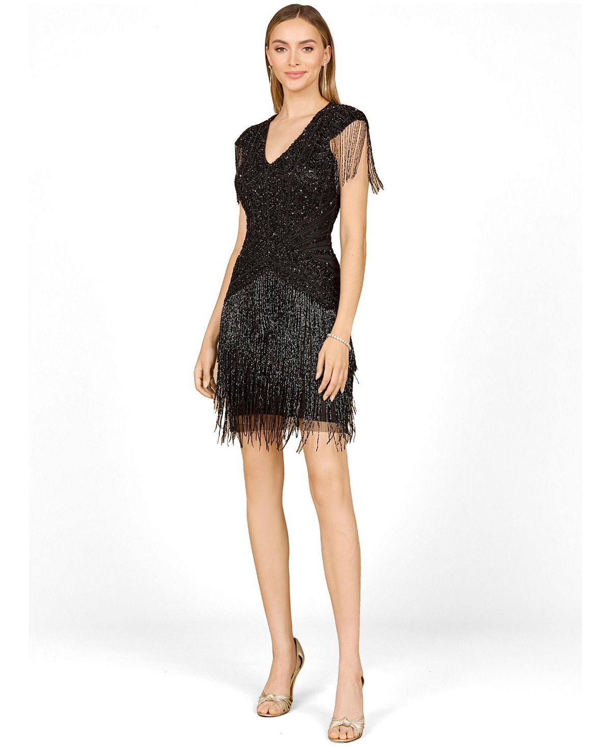 Lara Women's Beaded Fringe Short Dress with Cap Sleeves view 3 — MAYCSS fashion products