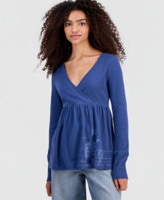 Juniors' Printed Long-Sleeve Babydoll Top