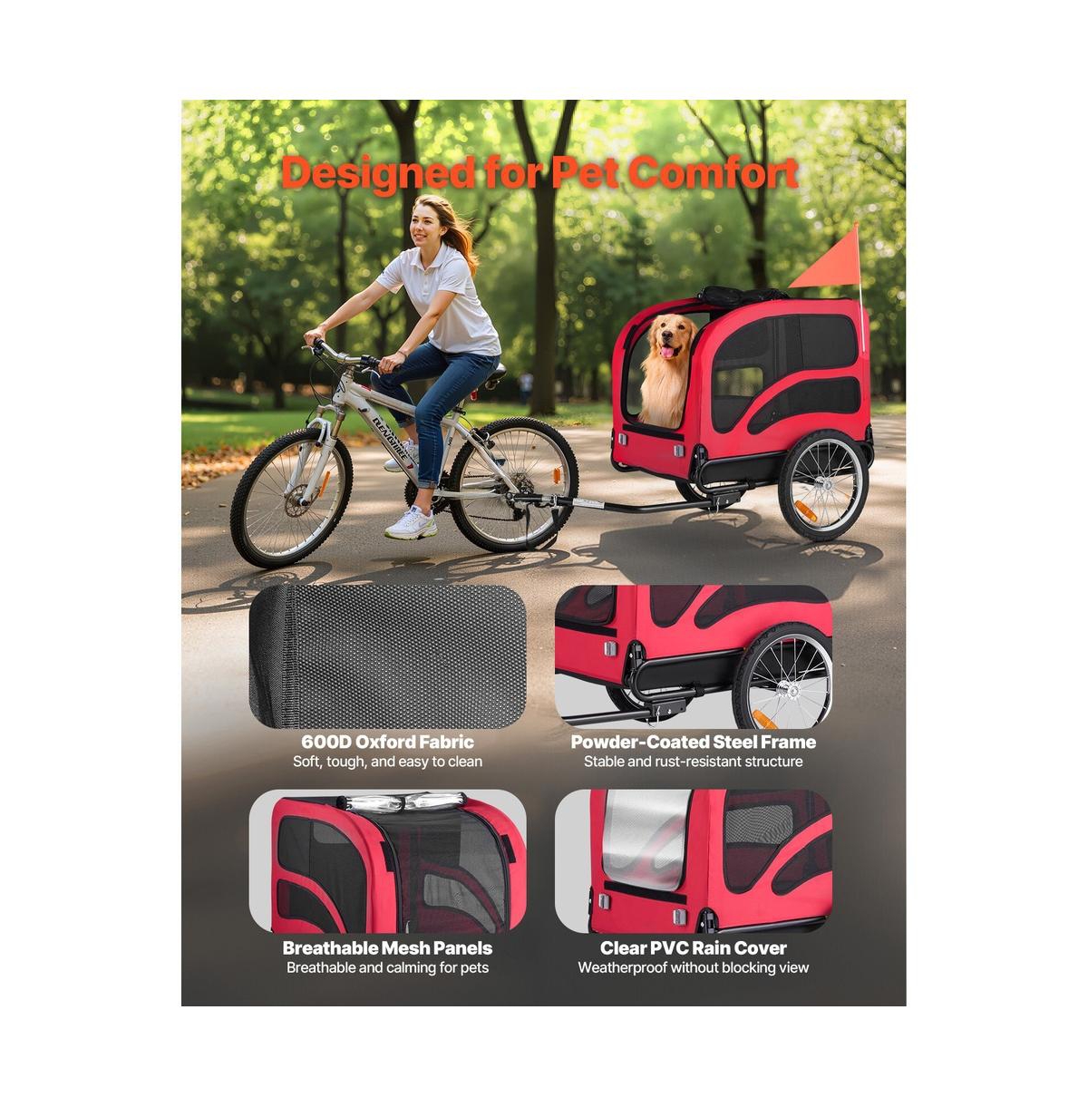 Ruie Foldable Dog Bike Trailer Pet Bicycle Carrier for Small Large Dogs up to 100 lbs