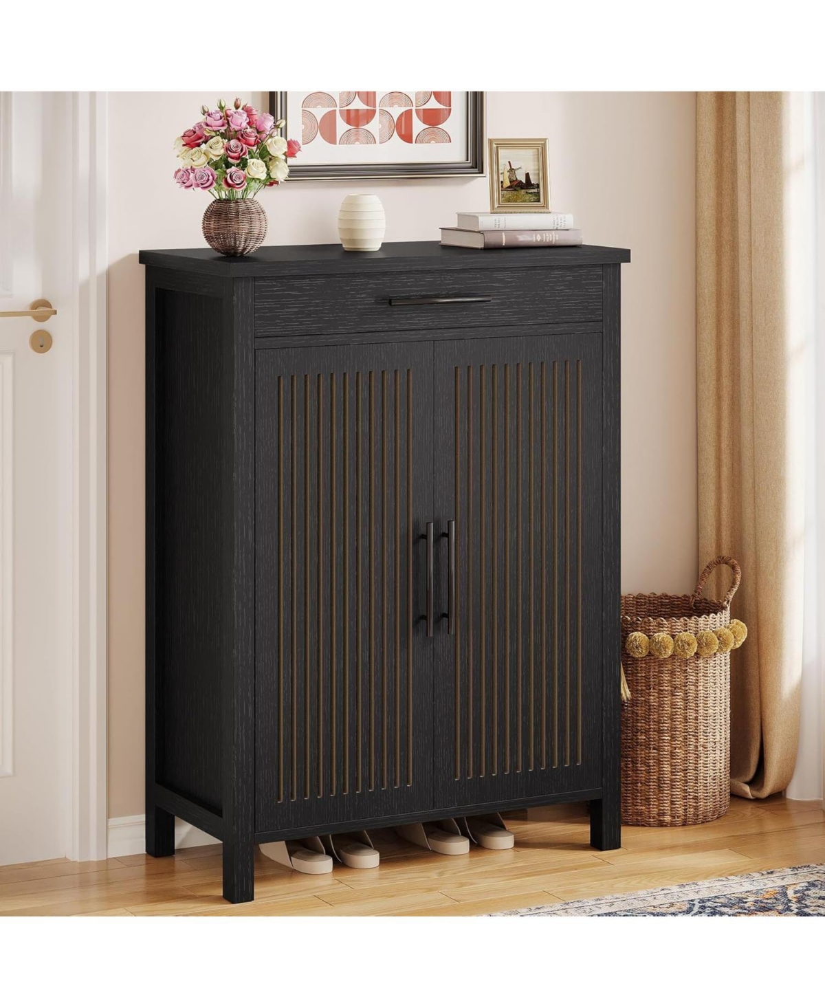 Slickblue Modern Shoe Storage Cabinet with Multi Tier Adjustable Shelves