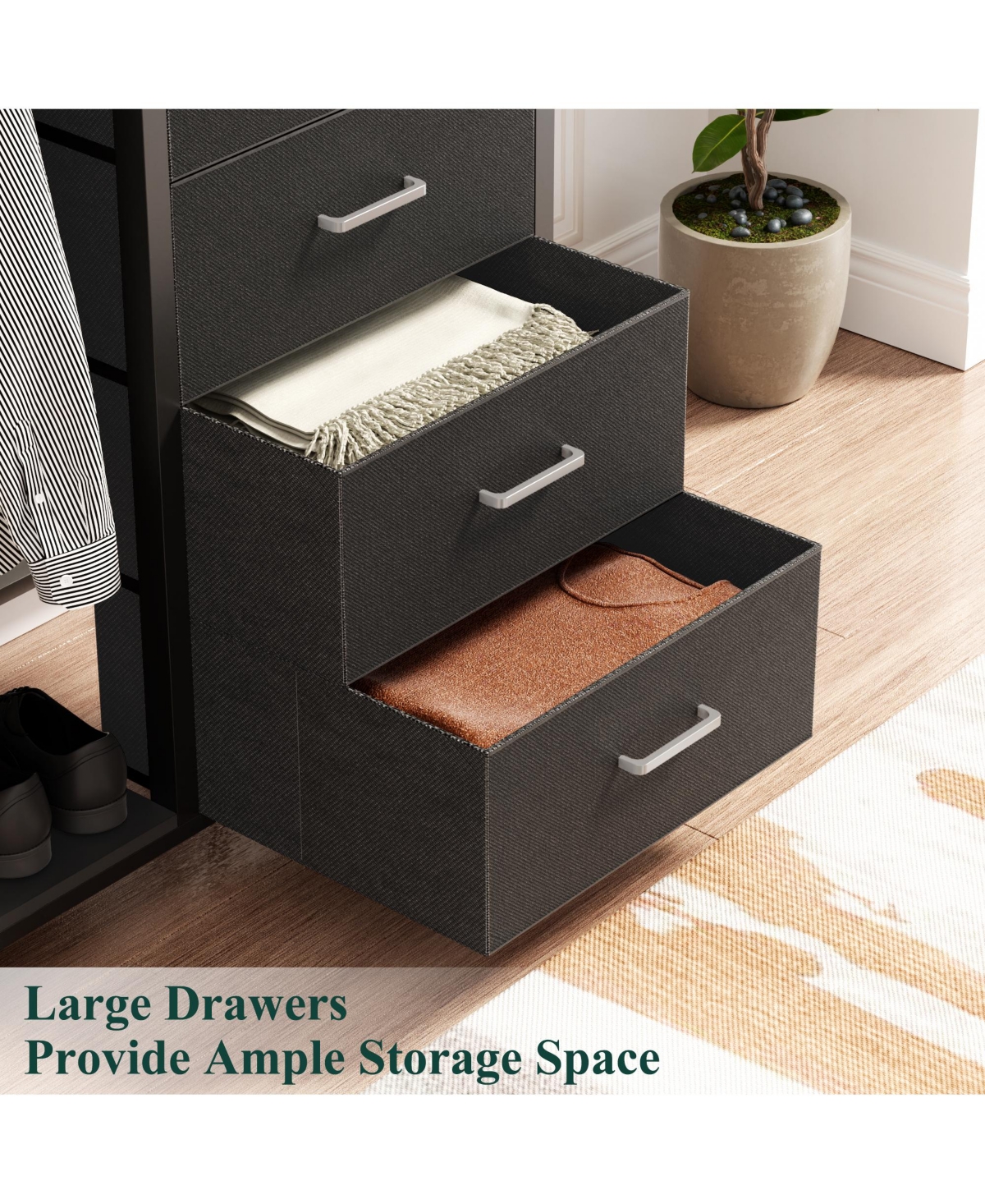 Aheaplus 45-Inch Rolling Dresser with Mirror, Closet Organizer 5 Fabric Drawers and Charging Station