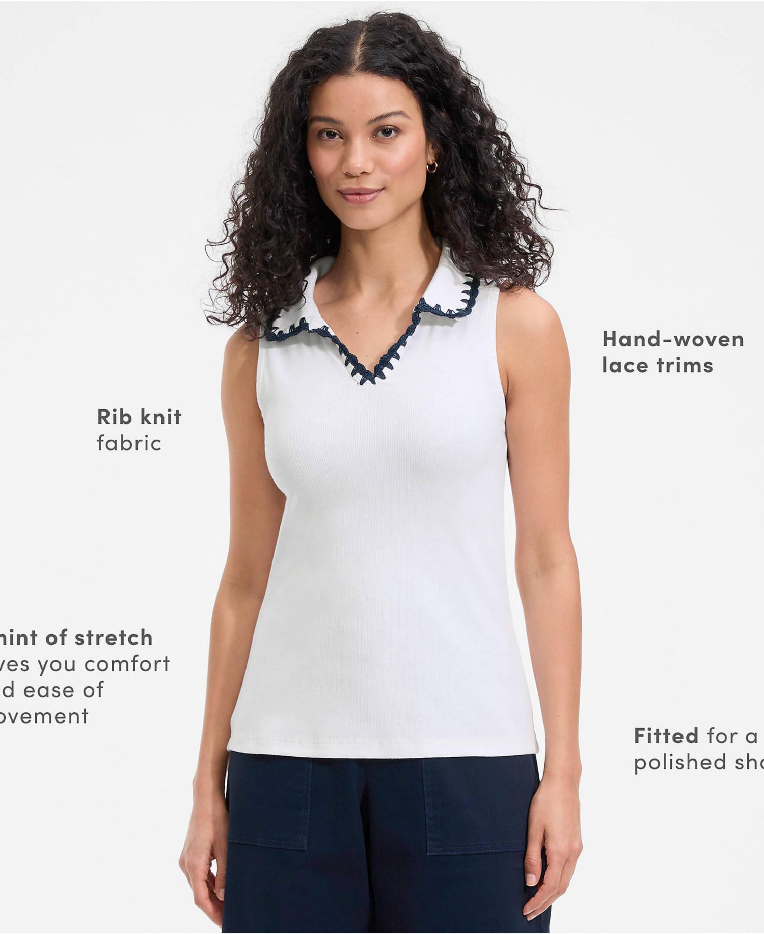 Plus Size Sleeveless Micro Rib Polo