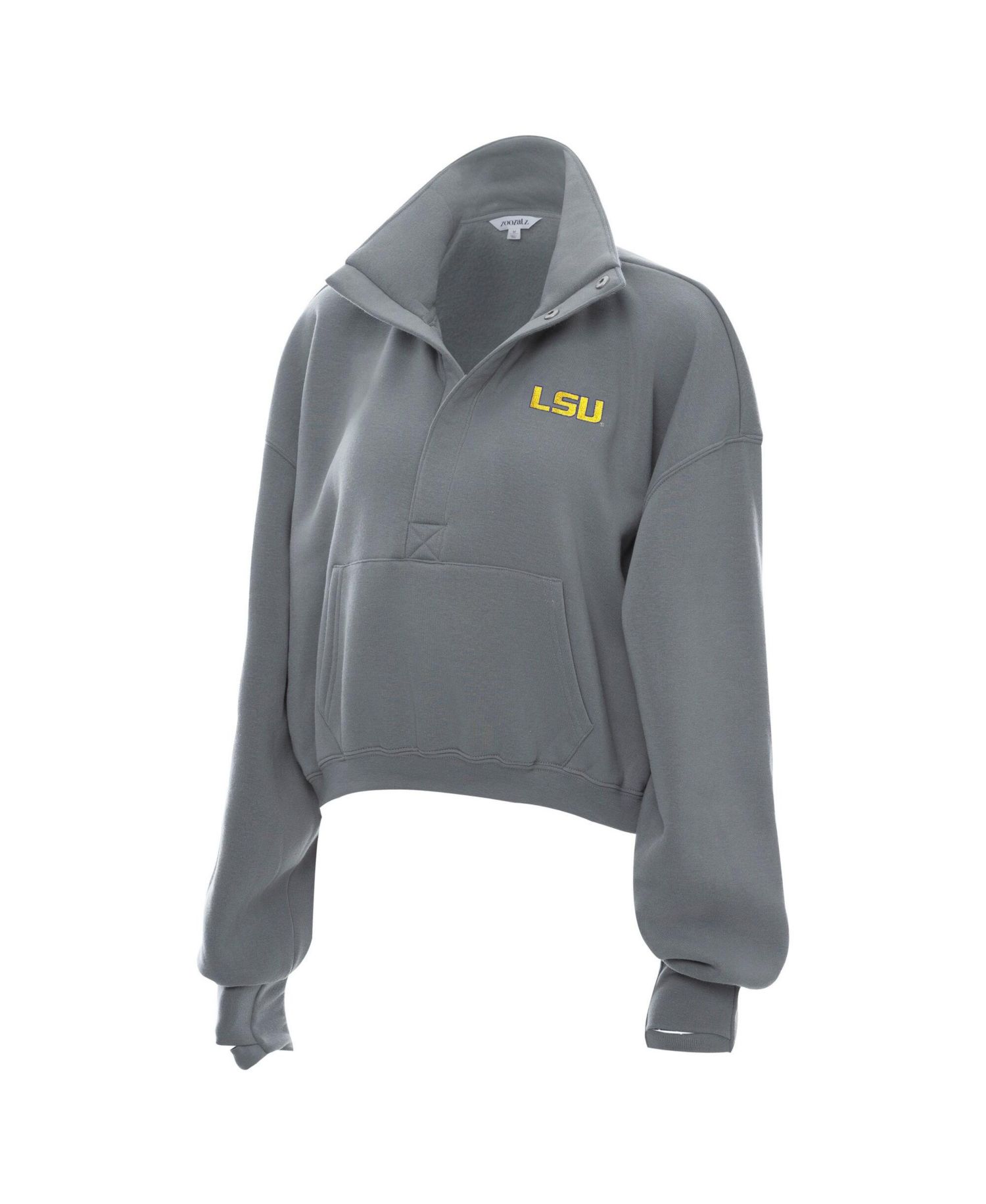 Women's Gray LSU Tigers Cropped Powerhouse Half-Snap Sweatshirt