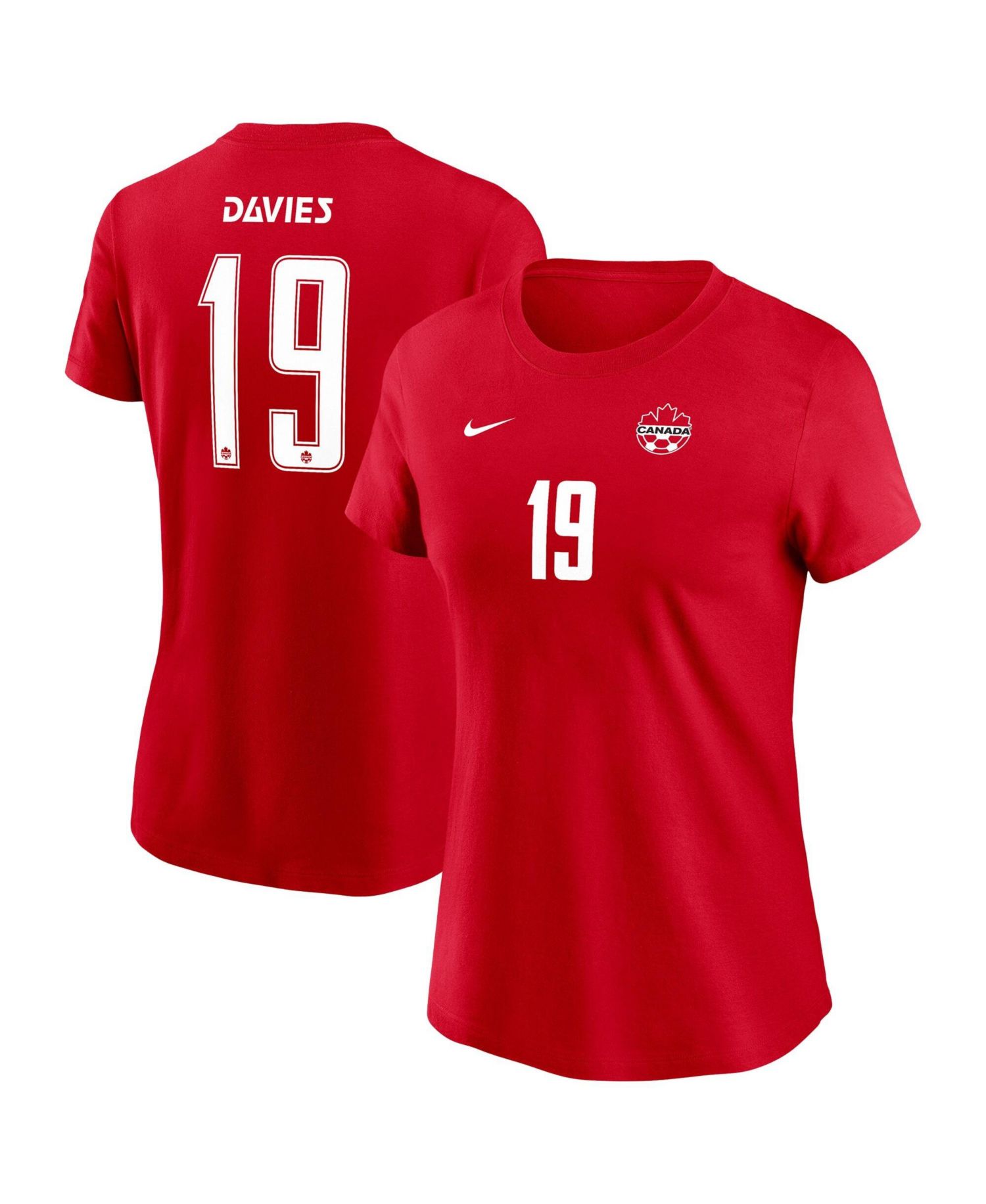 Women's Alphonso Davies Red Canada Soccer Home Name & Number T-Shirt