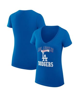 Women's Royal Los Angeles Dodgers Super-Slim Fit Lightweight Team Logo Graphic V-Neck T-Shirt