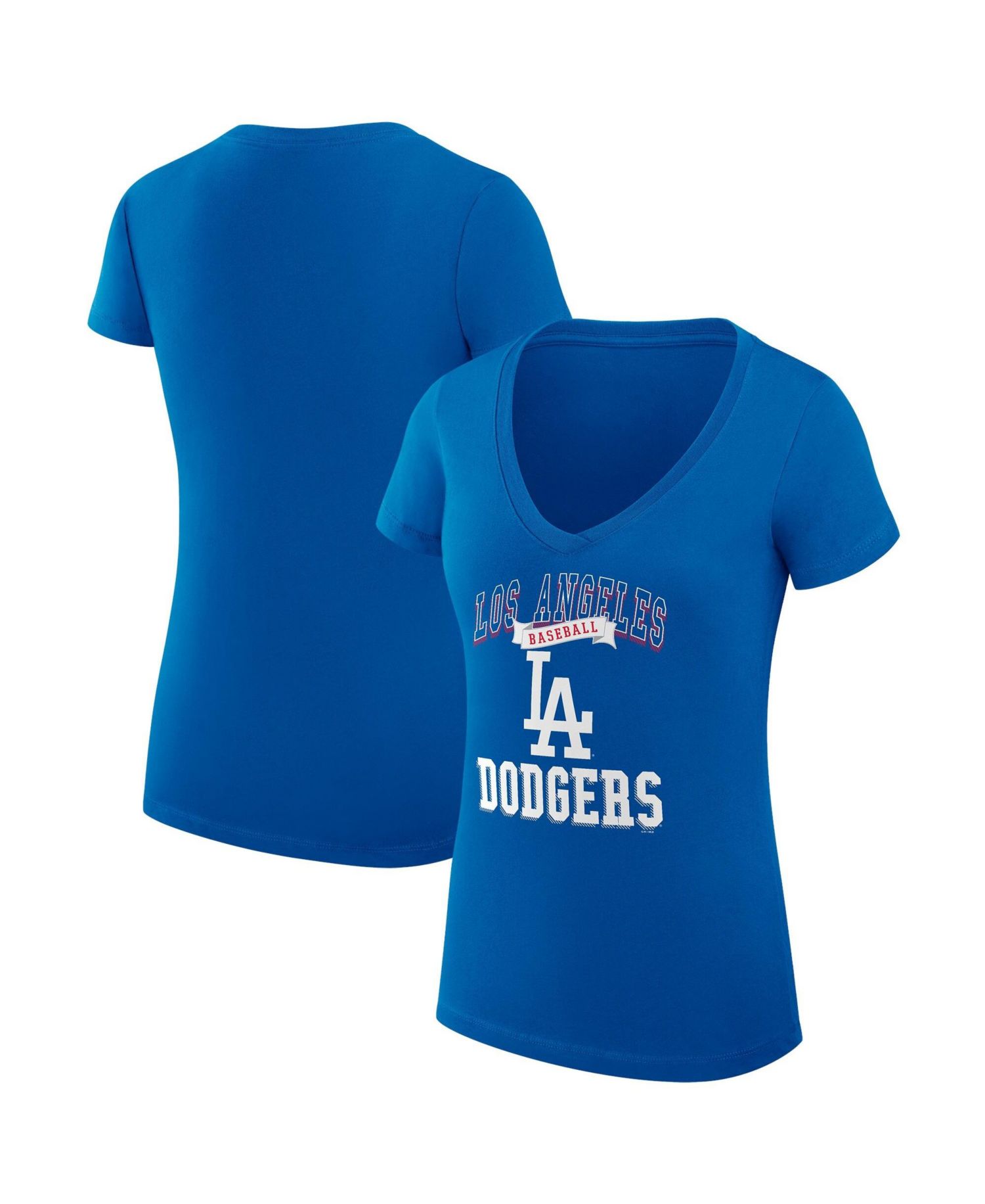 Women's Royal Los Angeles Dodgers Super-Slim Fit Lightweight Team Logo Graphic V-Neck T-Shirt