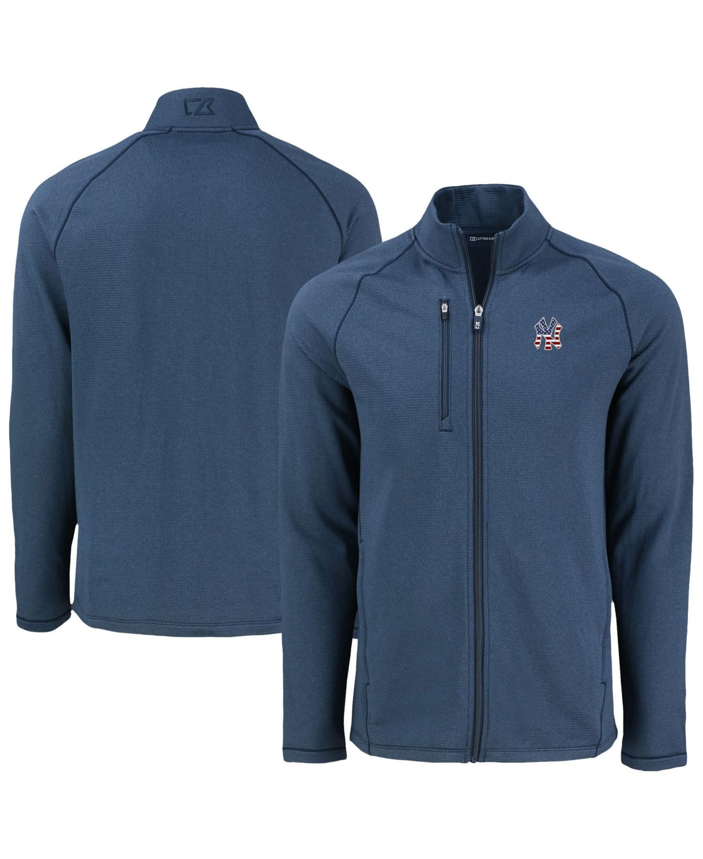 Мужская куртка Cutter & Buck Heather Navy New York Yankees Peshastin Eco Fleece Raglan Full-Zip — фото 1