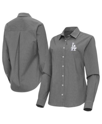 Women's Black Los Angeles Dodgers Porter Woven Long Sleeve Button-Up Shirt