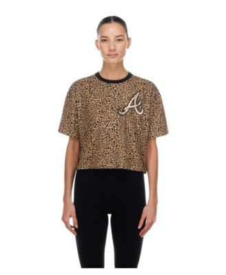 Women's Brown Atlanta Braves Leopard Boxy Cropped T-Shirt