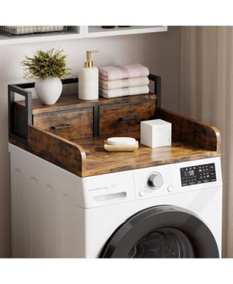 Laundry Countertop, 54 Inch Wood Washer Dryer Topper with 2 Tier Shelf for Laundry Room