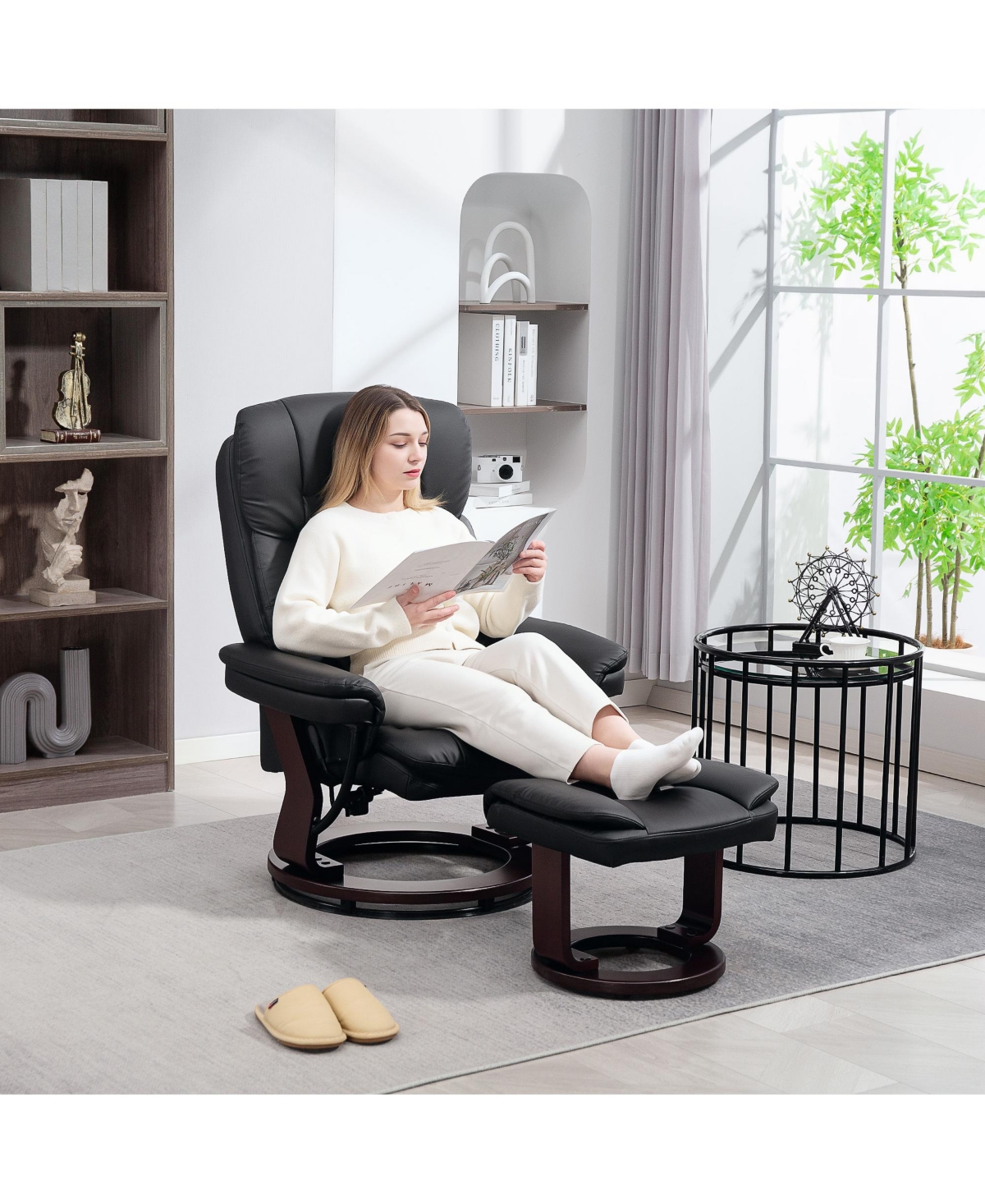 Homcom Pu Leather Recliner with Ottoman, Swivel Reclining Chair