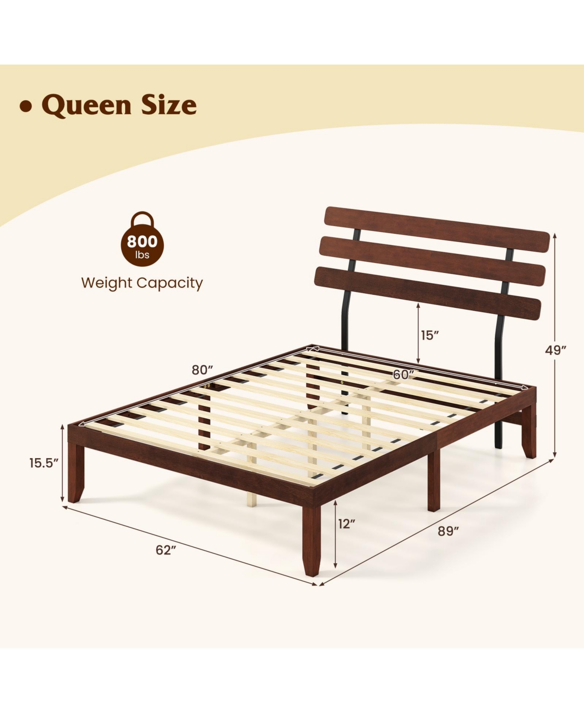 Slickblue Stylish Wooden Bed Frame with Retro Headboard