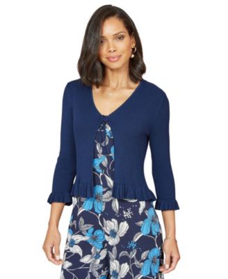 Women's Tie Up Ribbed Frill Hem Cardigan