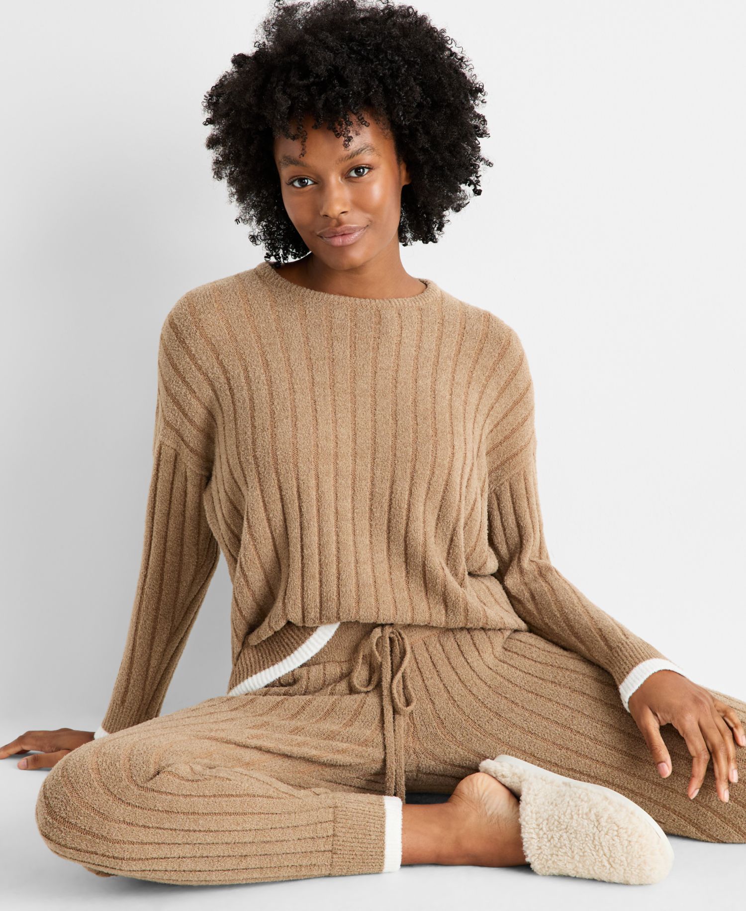 Women's Chenille Crewneck and Jogger Sweater Set