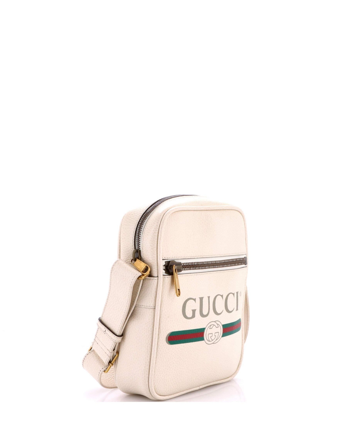 Pre-Owned Gucci Small Logo Zip Messenger Bag Printed Leather