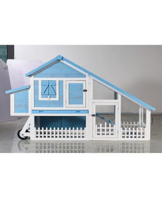 76inch" Wooden Rabbit Hutch with Waterproof Roof, Outdoor Run, and Removable Tray