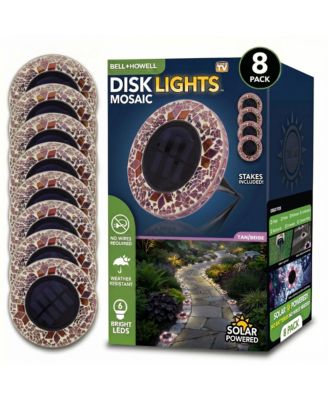Mosaic Disk Lights Solar Powered 6 LED Weather Resistance Path Lights 8-Piece