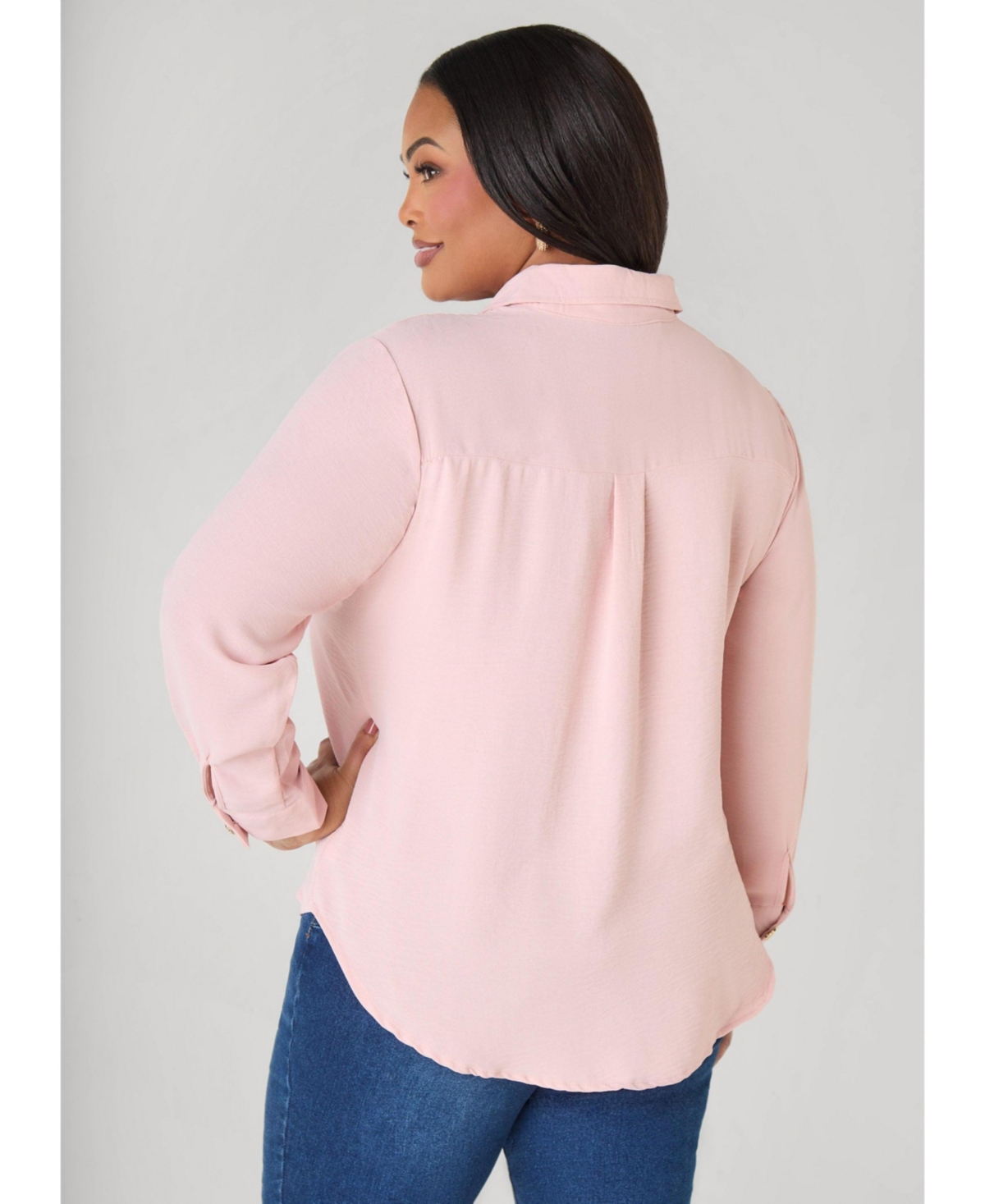 Ashley Stewart Plus Size Button Embellished Textured Shirt