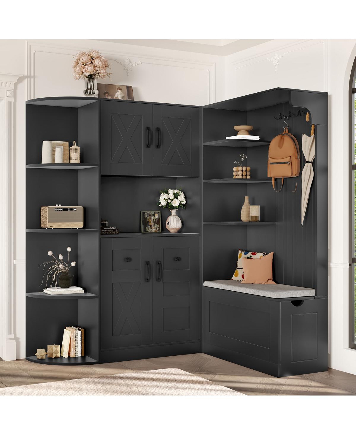 Streamdale Furniture 2-in-1 Hall Cabinet or Tree with Storage and 4 Hooks