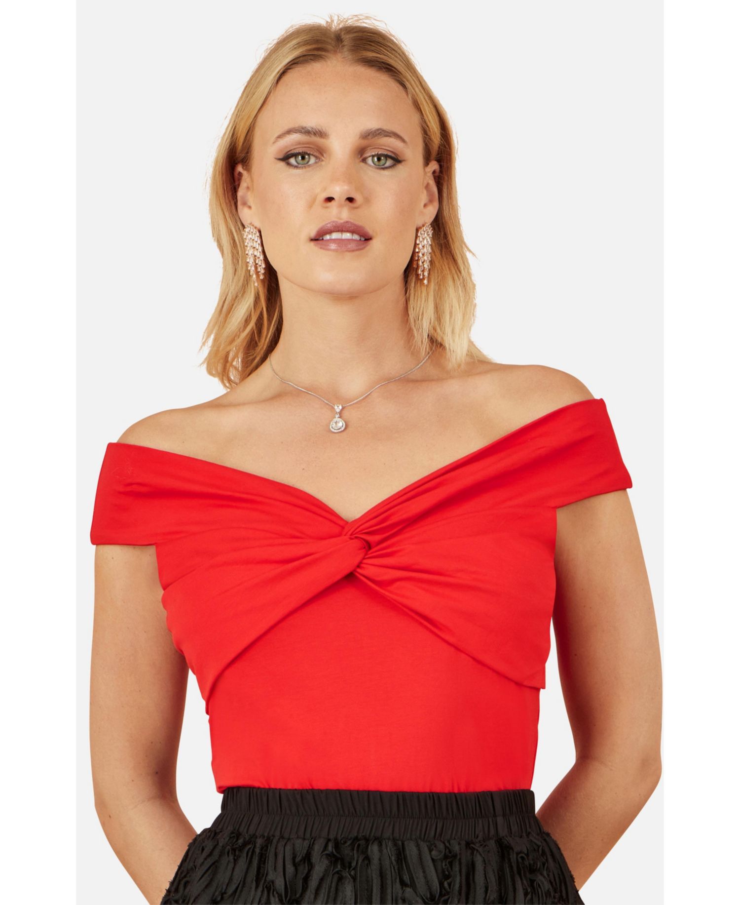 Women's Short Sleeve Knot Detail Bardot Top