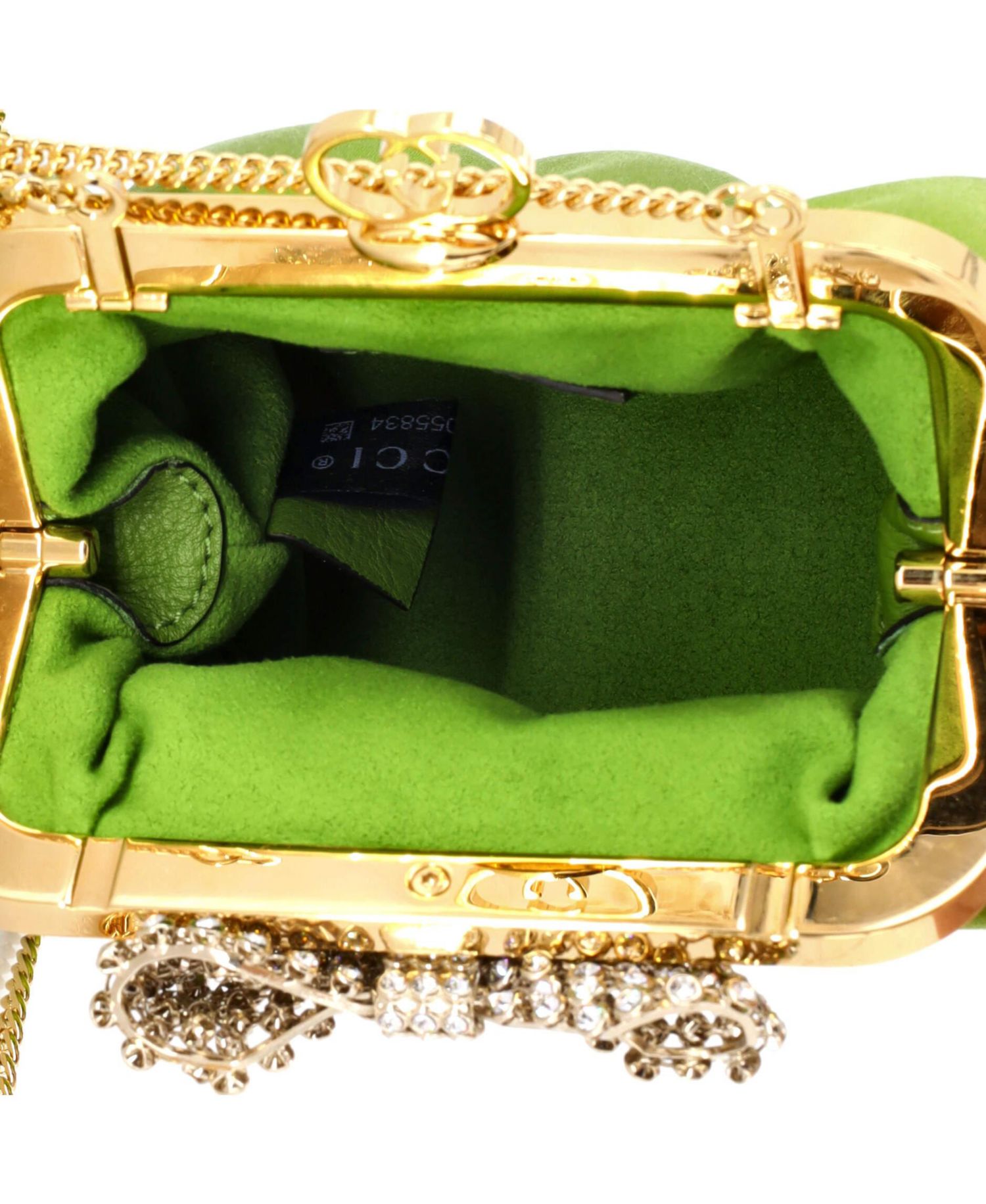 Crystal Bow Chain Clutch Satin