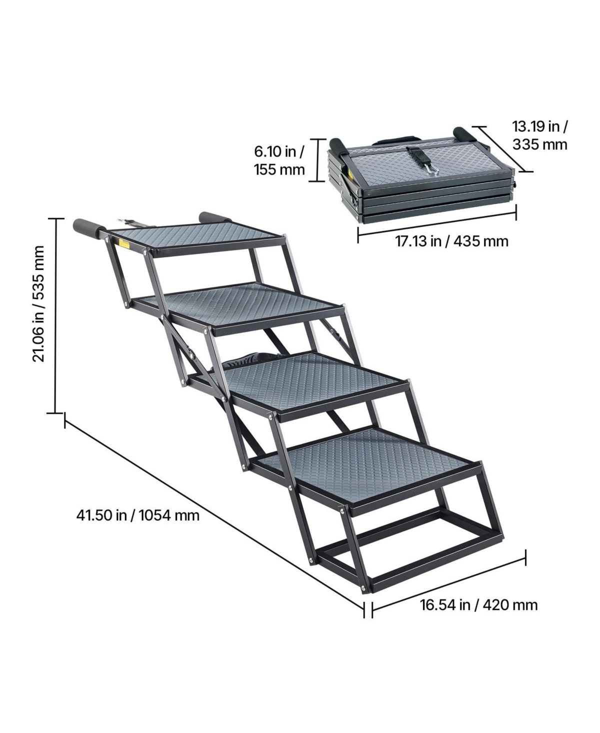 Cozito Dog Stairs for Car 4-Step Extra Wide Foldable Ramp for Large Dogs