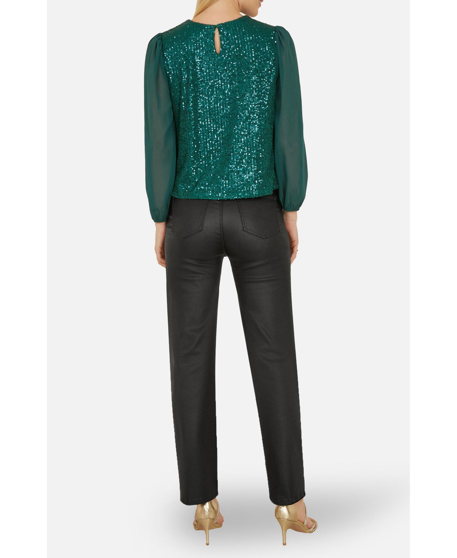 Women's Sheer Sleeve Sequin Top