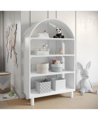 Wood Open Bookshelf with Covered Rounded Top, 4 Shelves, and Cylindrical Legs