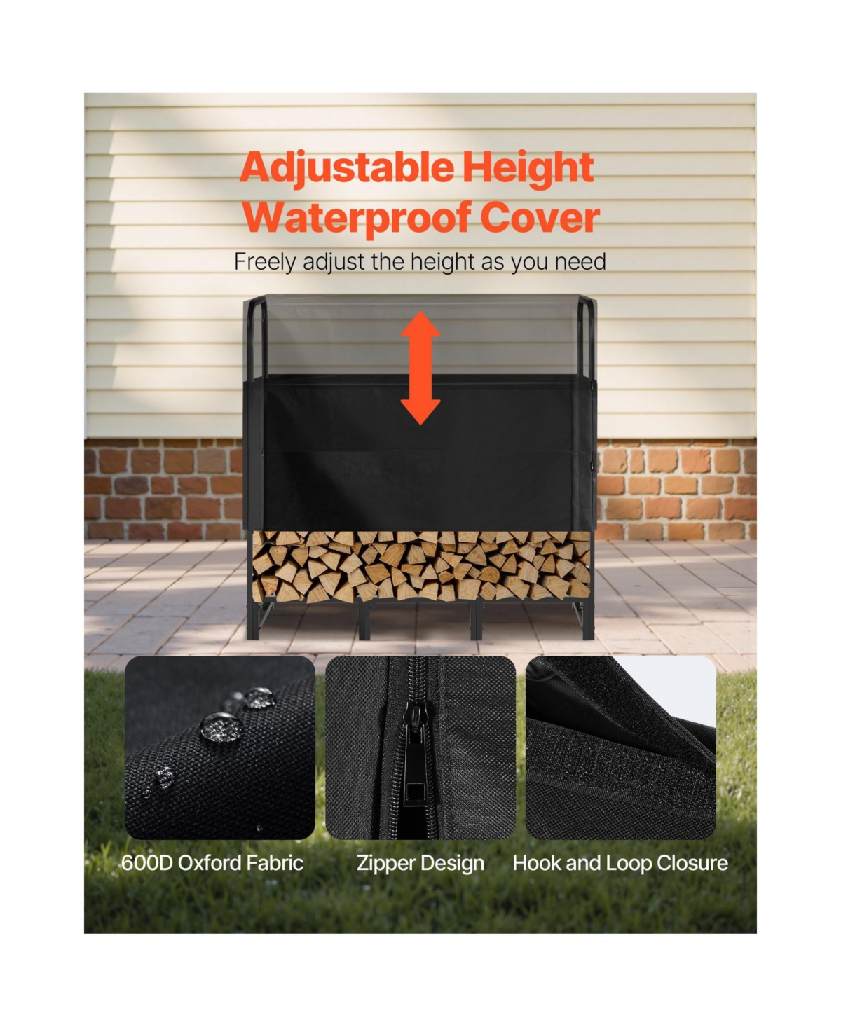 Cozito Firewood Rack with Top Cover, 4 feet Outdoor 1/4 Cord Metal Log Holder