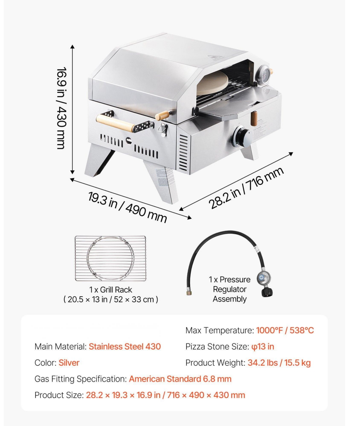 Cozito Outdoor Gas Pizza Oven, 13 inches Pizza Maker with Cordierite Stone