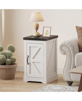 Farmhouse Nightstand with Charging Station, AC Outlets and USB Ports, End Table with Adjustable Shelf and Cable Management, for Bedroom