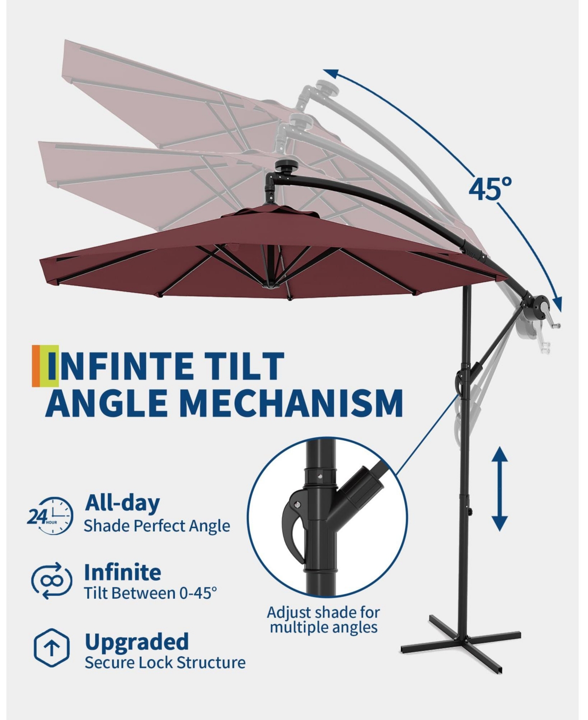 gaomon 10feet Outdoor 360degree(s) Rotation Offset Patio Umbrella with Base, Sun Protection for Deck, Poolside, Backyard