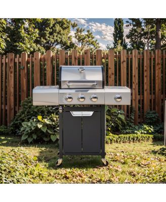 3-Burner Stainless Steel Propane Gas Grill with Side Burner