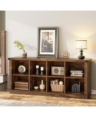 8 Cube Storage Organizer Bookshelf, Farmhouse Horizontal Bookcase, 62 Inch Wood Storage Bookcase for Entryway