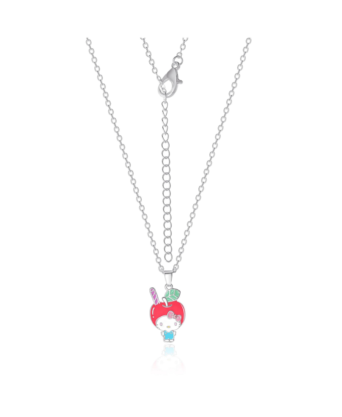 Hello Kitty Sanrio Enamel and Pink Cyrstal Cafe 3D Apple Head Pendant, 16+ 2'' Chain
