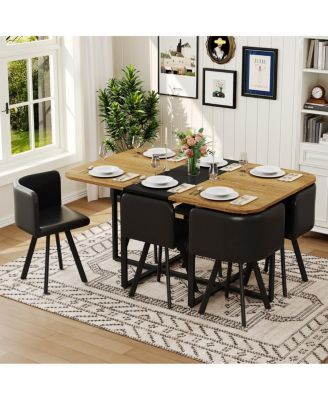 7 Piece Dining Table Set for 6 with Faux Leather Chairs