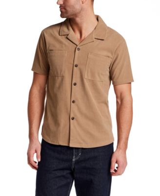 Men's Ribbed Button-Down Camp Collar Shirt