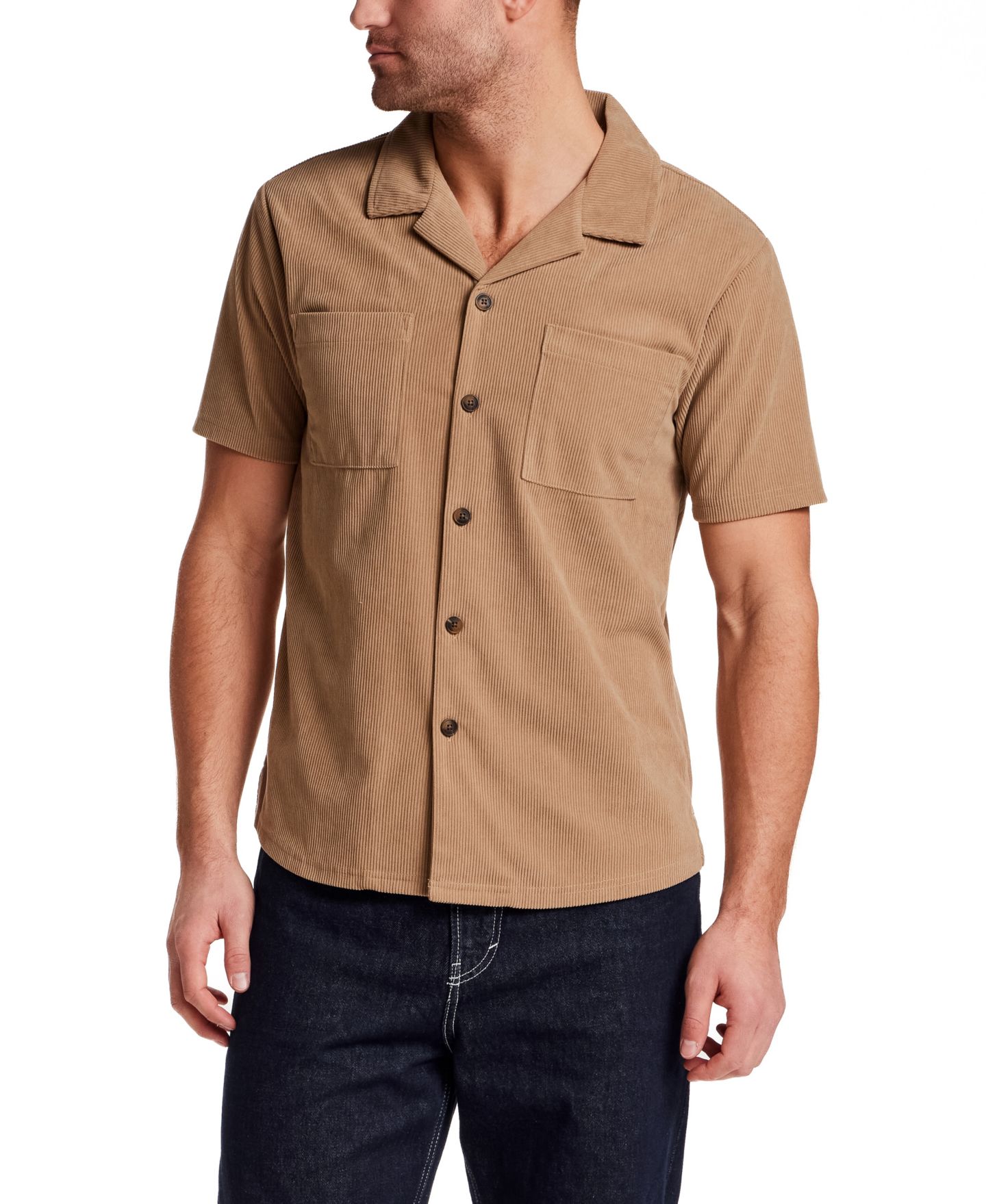 Мужская рубашка Weatherproof Vintage Ribbed Button-Down Camp Collar, цвет: Хаки — фото 1