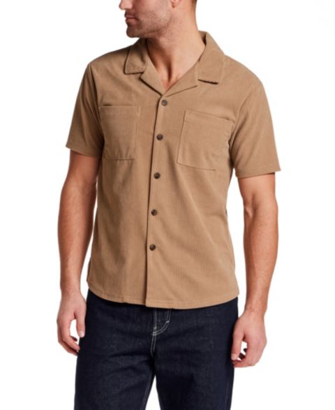 Мужская рубашка Weatherproof Vintage Ribbed Button-Down Camp Collar, цвет: Хаки