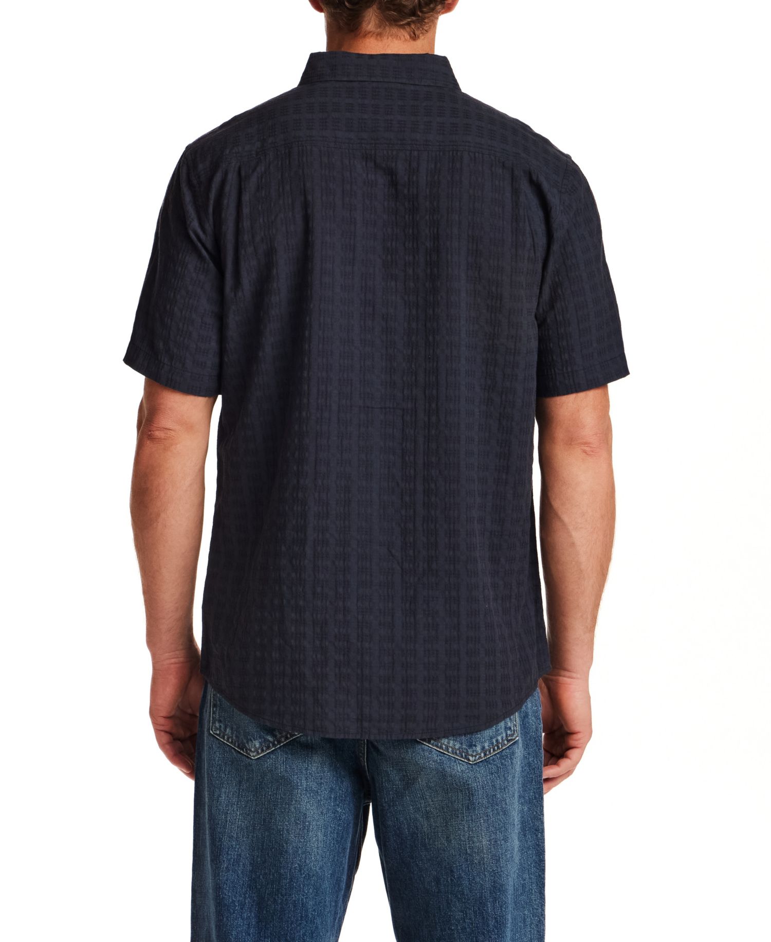 Men's Rectangular Texture Button-Down Short-Sleeve Shirt