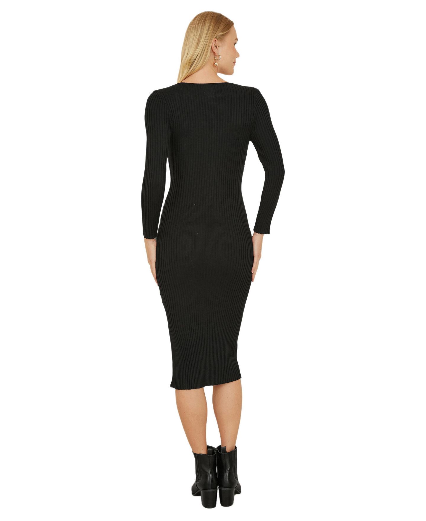 Женское платье Yumi Side Split Fitted Knit Midi, цвет: Чёрный — фото 4