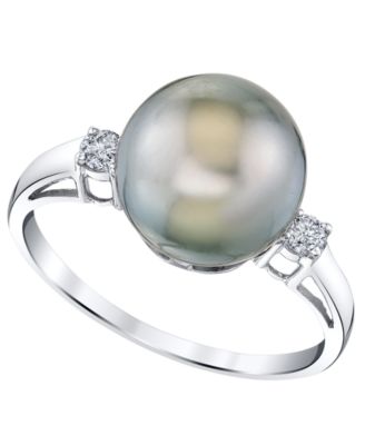 Cultured Tahitian Pearl (10mm) & Diamond (1/8 ct. t.w.) Ring in Sterling Silver