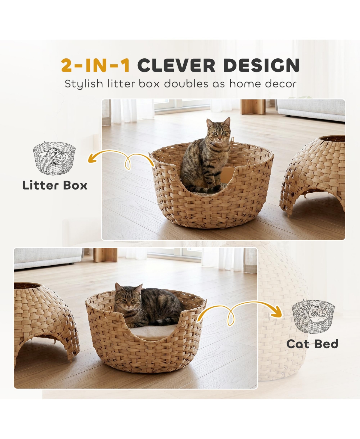 PawHut Hidden Cat Litter Box Enclosure Decorative Rat Cat Litter Box
