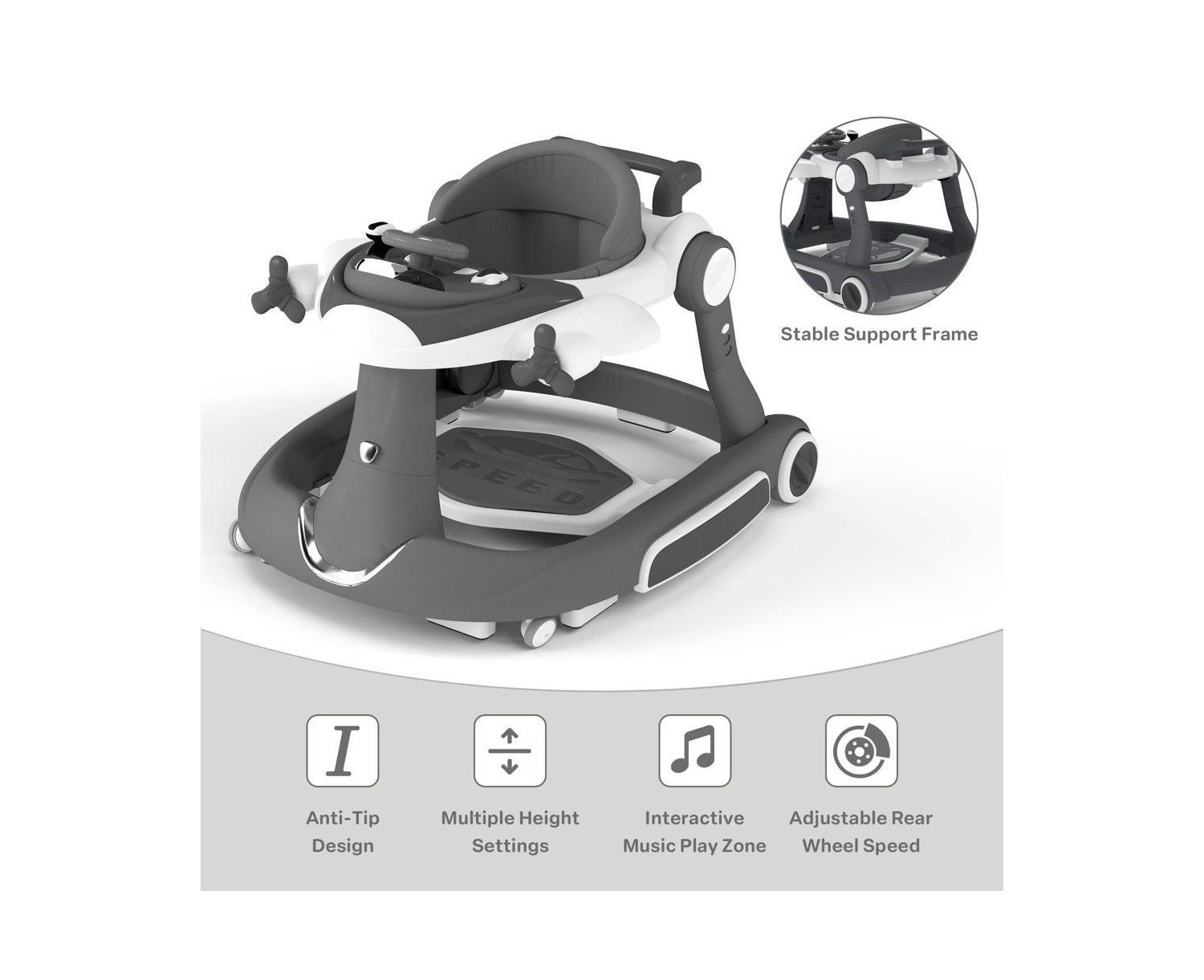 Convertible Baby Activity Walker with Adjustable Height, Foldable Design and Interactive Play Features