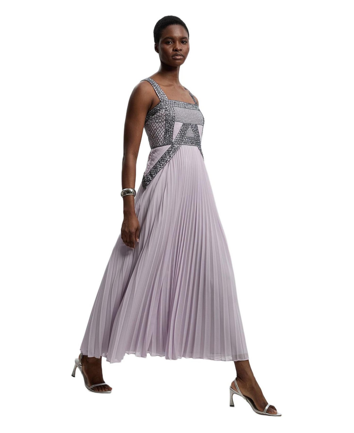 Women's Embellished Pleated Midi Dress