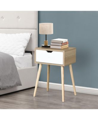 Nightstand 1-Pc MDF & Rubber Wood Drawer Storage Bedside Table