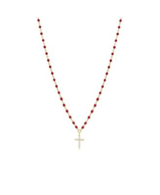 Enamel Bead Cross Necklace 14K Gold-Plated Sterling Silver