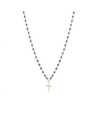 Enamel Bead Cross Necklace 14K Gold-Plated Sterling Silver