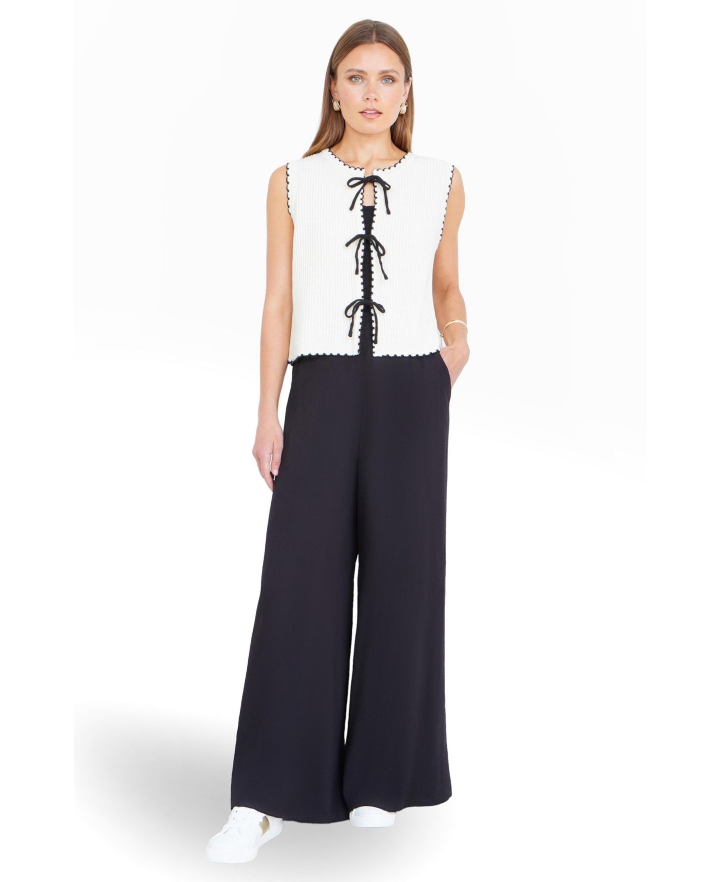 Женские брюки Yumi Wide Leg Palazzo, цвет: Чёрный — фото 2