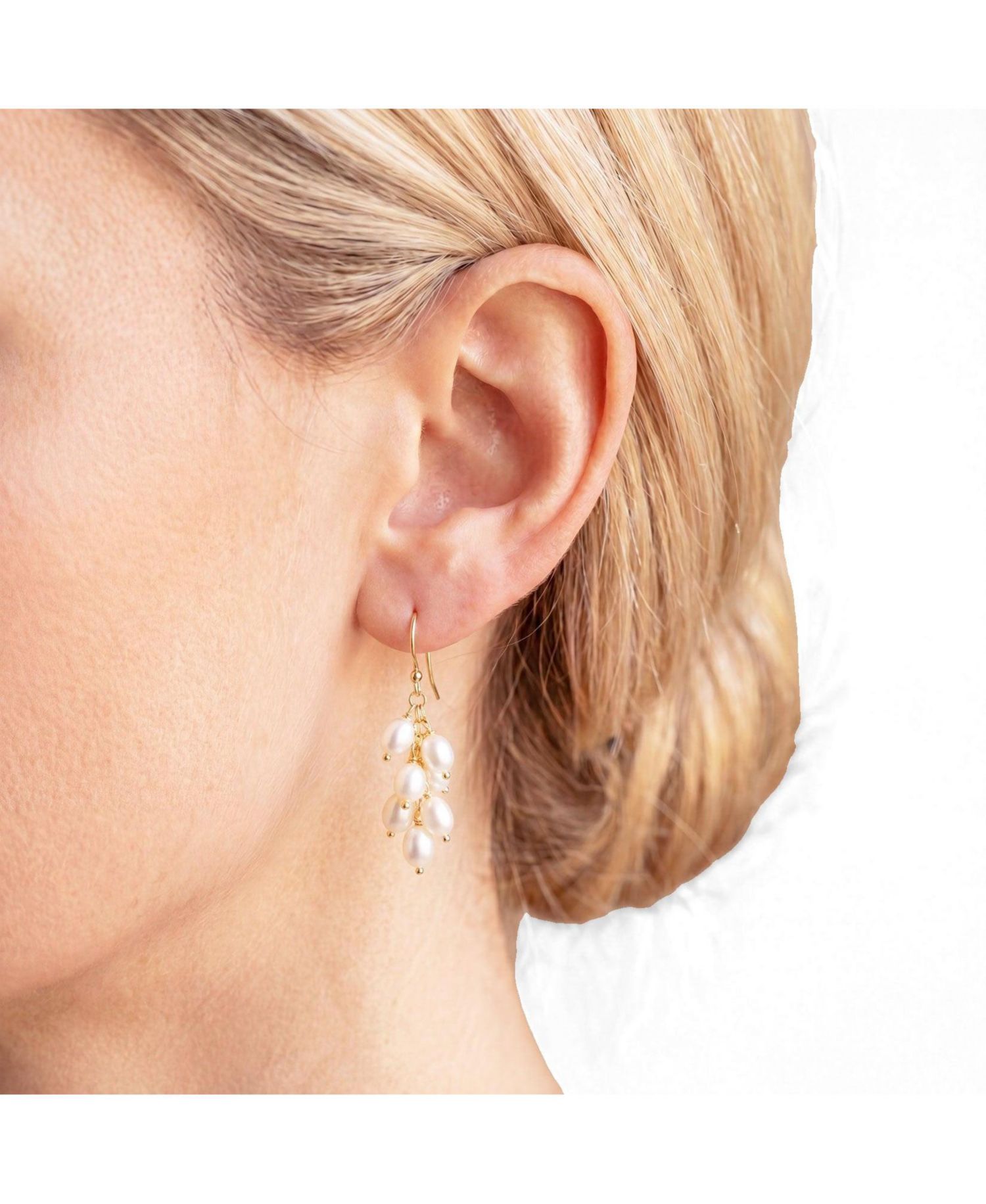 Pearl Bead Dangle Earrings 14K Gold